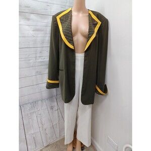 GIVOLDI Couture Dana Kay 2 Pc Beaded Olive Green Ivory Pants Suit Sz 16